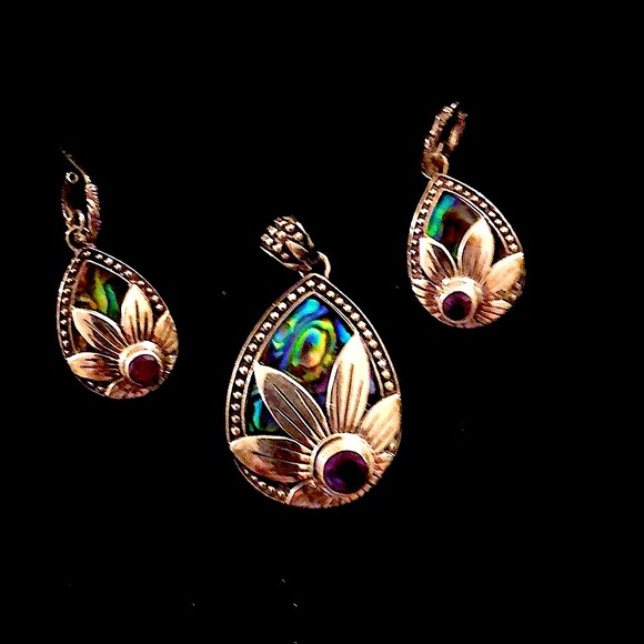 Silver set with abalone pearl and amethyst🌸earrings with pendant 🌺 - Picture 2 of 14